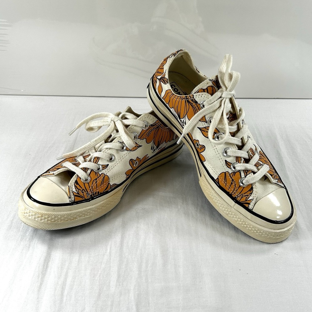 Vintage CONVERSE Chuck Taylor Women's Size 8.5 Floral Low Rise Egret Sunflower